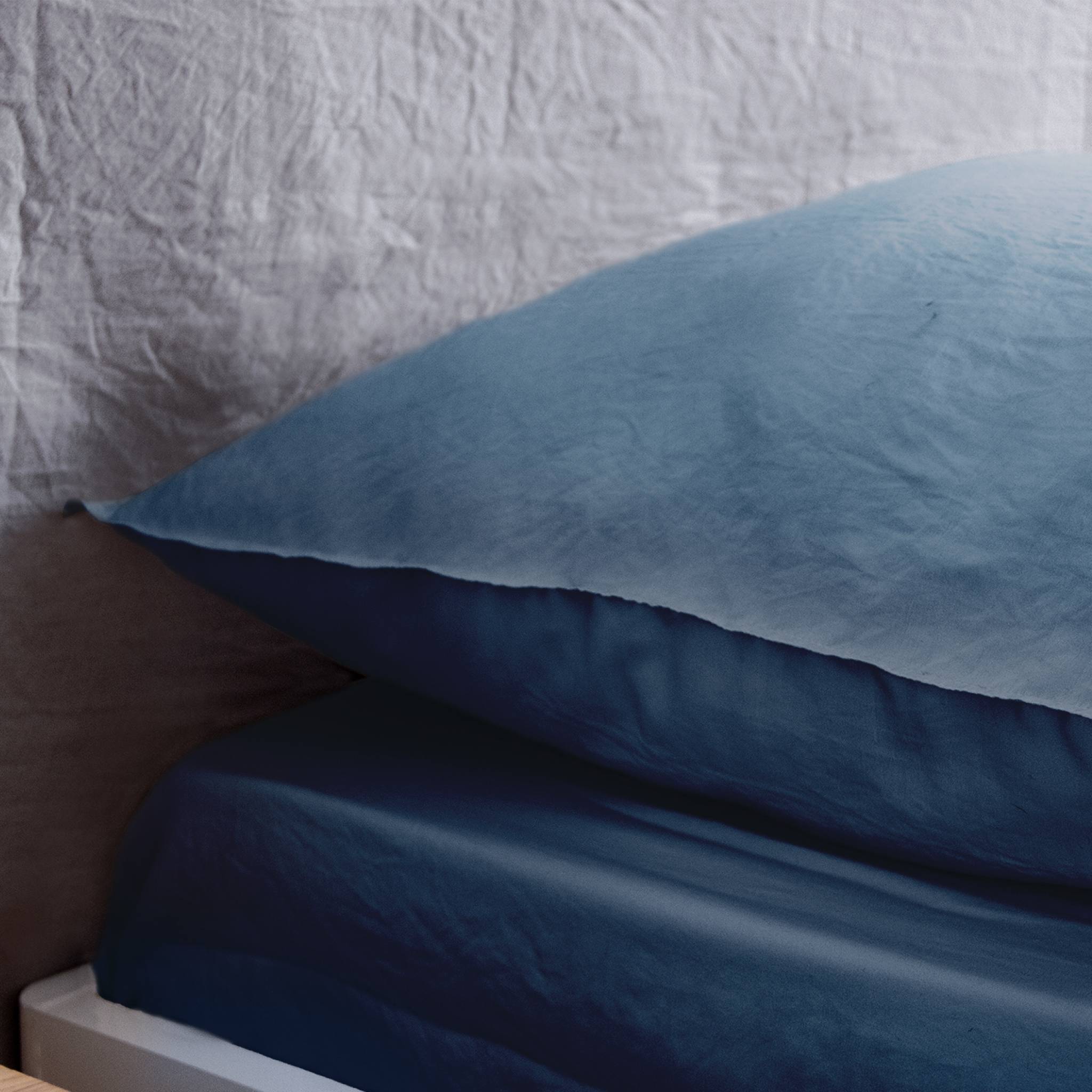 Parure de lit microfibre lavée 2 places bleu LUNA
