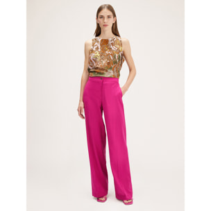 Motivi - Pantalón modelo palazzo en mezcla de lino - Fuchsia