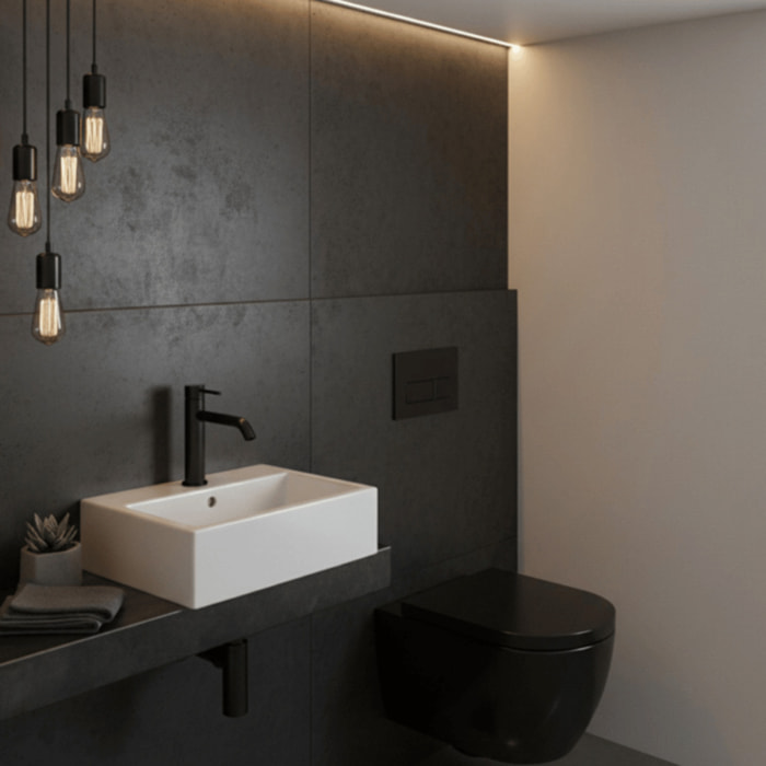 Mitigeur lavabo bec bas PAINI Cox Slim noir mat avec vidage clic clac