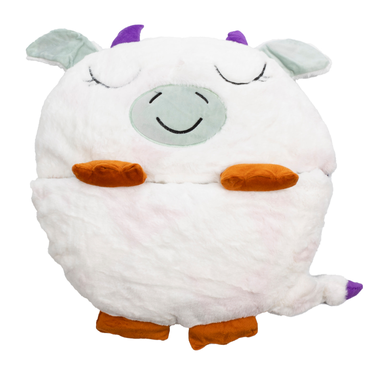 DAM Saco de dormir convertible en almohada, para niños, Vaquita. Tacto peluche. Pequeño / S: 128x45cm. 135x50x40 Cm. Color: Blanco