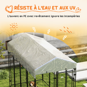 Chenil extérieur chien - cage chien - enclos chien - toile toit imperméable anti-UV, 2 portes verrouillables - acier noir PE gris