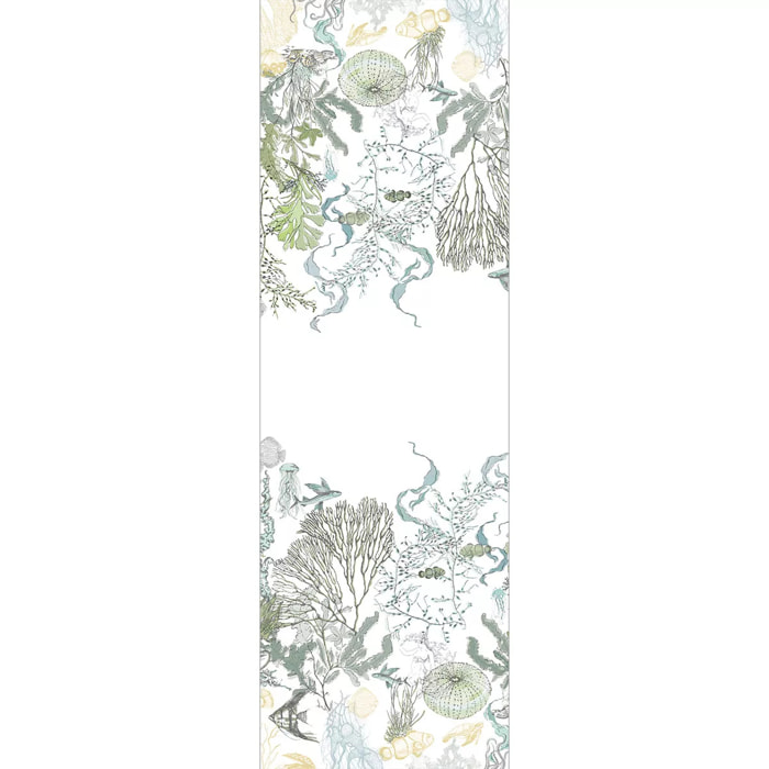 Chemin de table lin & coton lavé 150 g/m² imprimé blanc bleu vert Balade marine verde