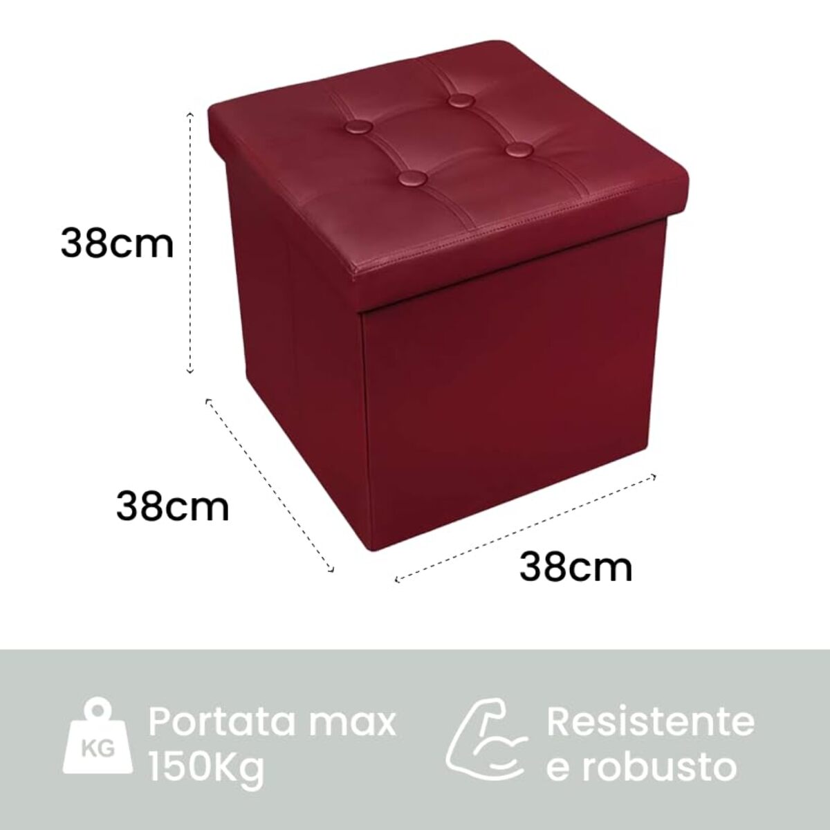 Pouf Contenitore, Puffo per Sedersi, Pouf Poggiapiedi, in Ecopelle, Quadrato, Imbottito, Versatile, Facile da Pulire.