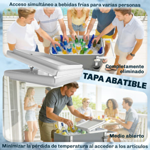 Carrito Nevera de 56L con Ruedas, Carro de Bebidas con Estante, Abrebotellas, Recogetapas, Drenaje y Asa, Mesa Nevera Jardín Exterior para Patio, Fiesta, BBQ, 84x38x83 cm, Gris