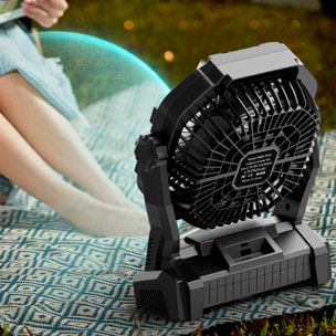 Ventilador P50 con motor sin escobillas, LED con 8 luces, 4 velocidades, 3 niveles de luz. Ángulo ajustable de 180º, gancho para colgar y powerbank de 7800 mAh.