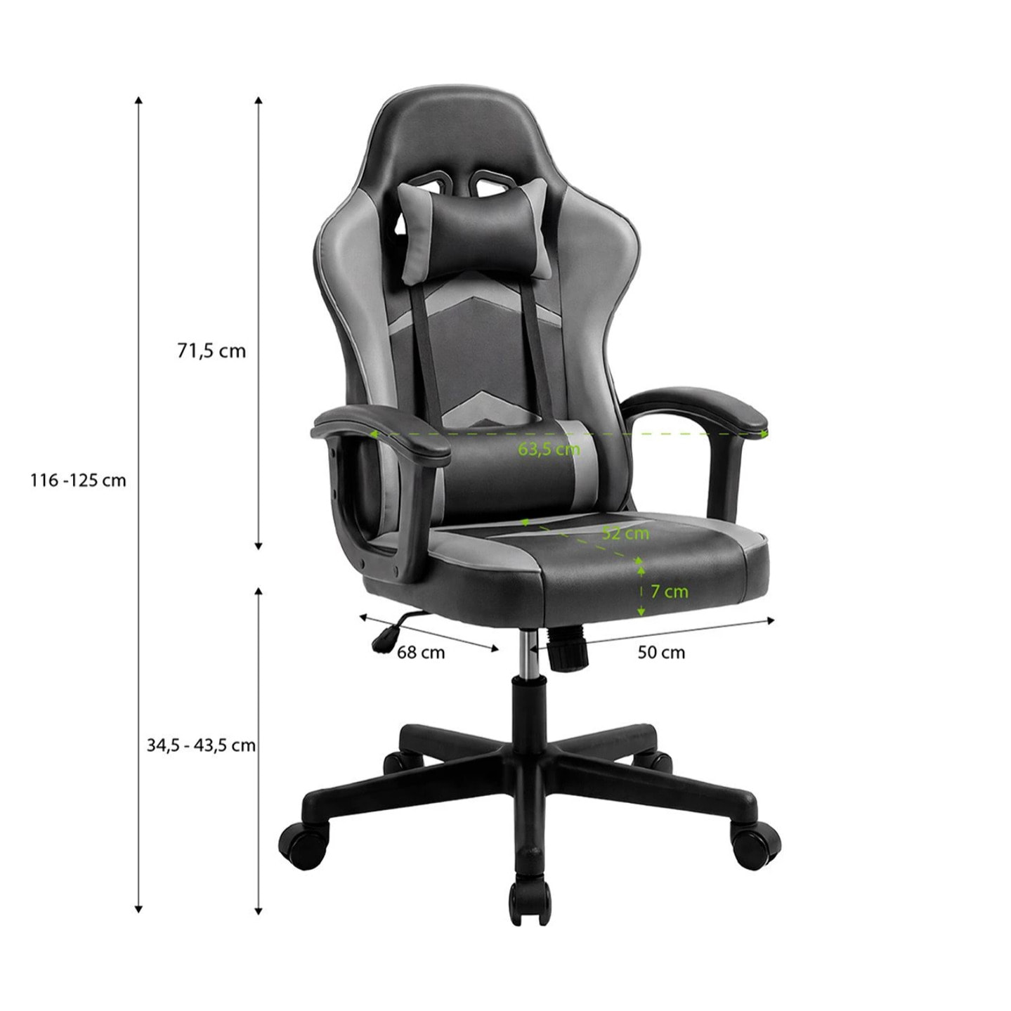 Silla gaming reclinable y con altura ajustable en negro y gris Raptor Negro - Gris