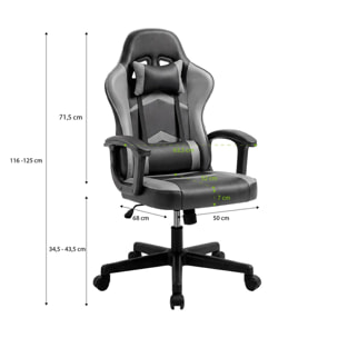Silla gaming reclinable y con altura ajustable en negro y gris Raptor Negro - Gris