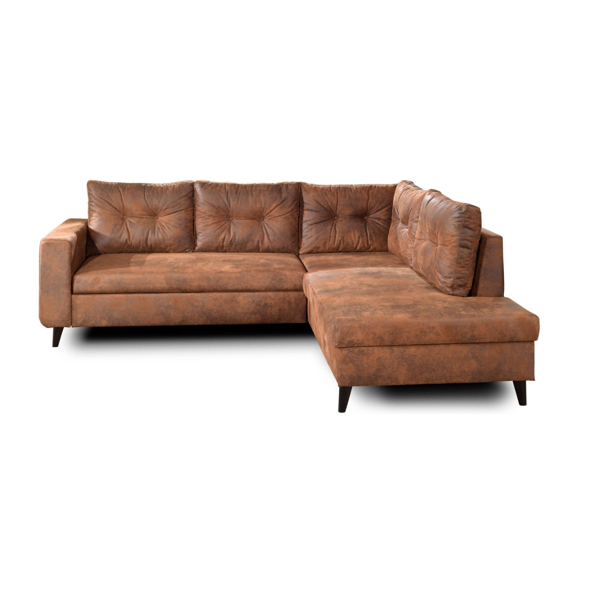 NORDIC - Canapé d'angle L - 5 places - Convertible - Industriel vintage - Droit - Marron