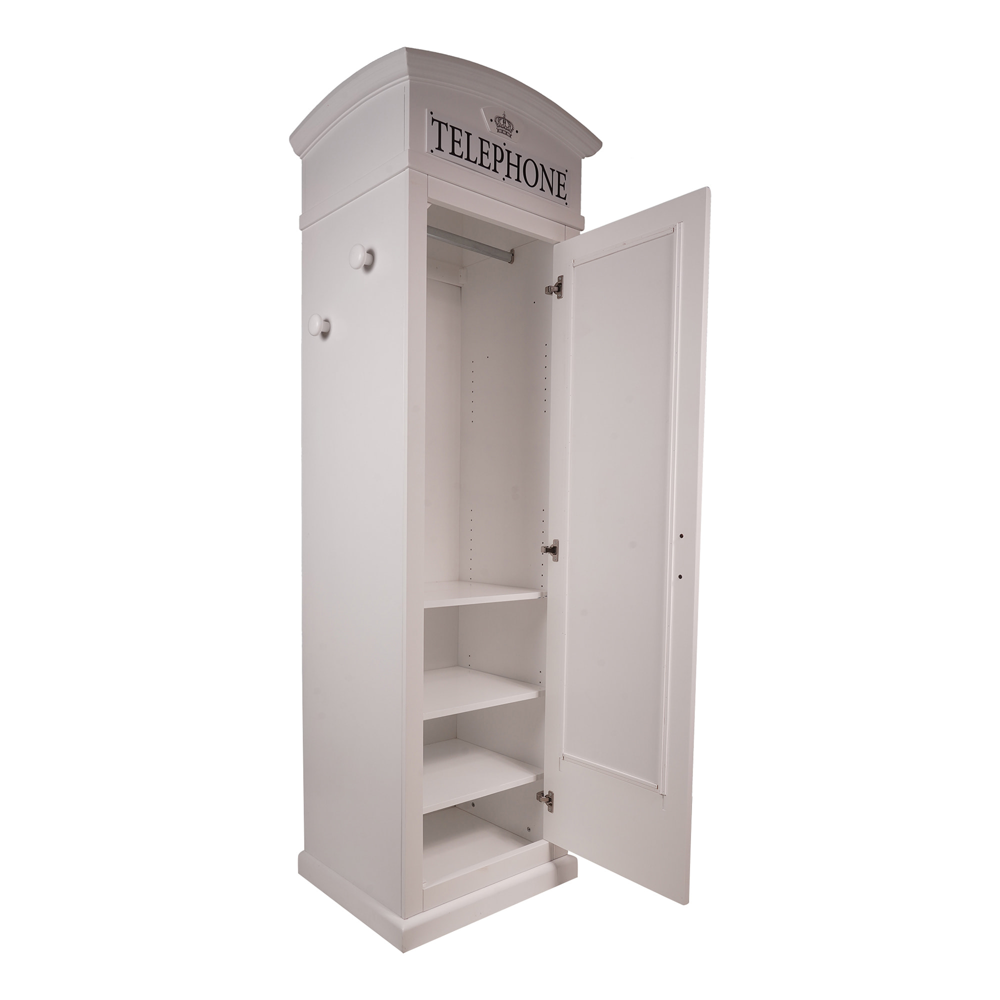 Armadio "cabina telefonica londinese" con 3 ripiani e anta a specchio, Made in Italy, Guardaroba per camera da letto, cm 68x55h215, colore Bianco