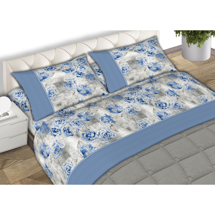 Completo Lenzuola 100% Cotone Sonia Azzurro