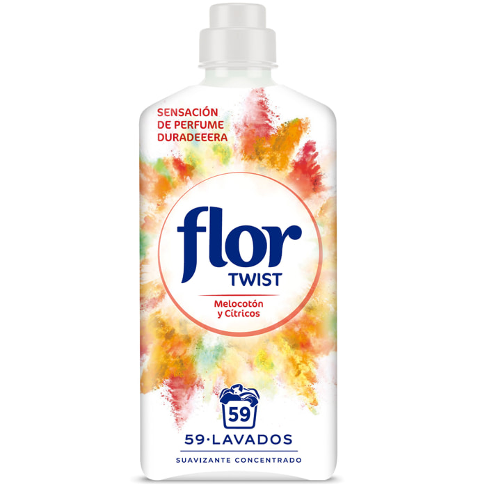 Flor Twist Melocotón y Citrus - Suavizante concentrado para la ropa con notas naturales 236 lavados (4botellas x 59 dosis)