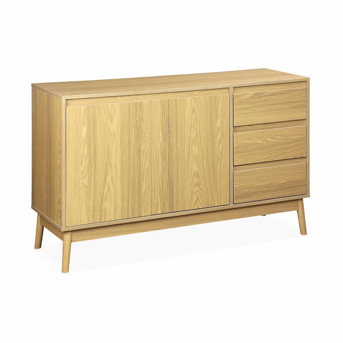 Buffet en décor bois 2 portes et 3 tiroirs. buffet bas. L 120 x l 39 H 76cm - Dune