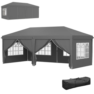 Tonnelle barnum pliant pop-up imperméabilisé 5,85L x 2,95l x 2,7H m 6 parois latérales amovibles 4 fenêtres + sac de transport anthracite