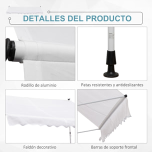 Toldo Manual Retráctil Exterior 300x150x170-280 cm Enrollable Manivela Blanco