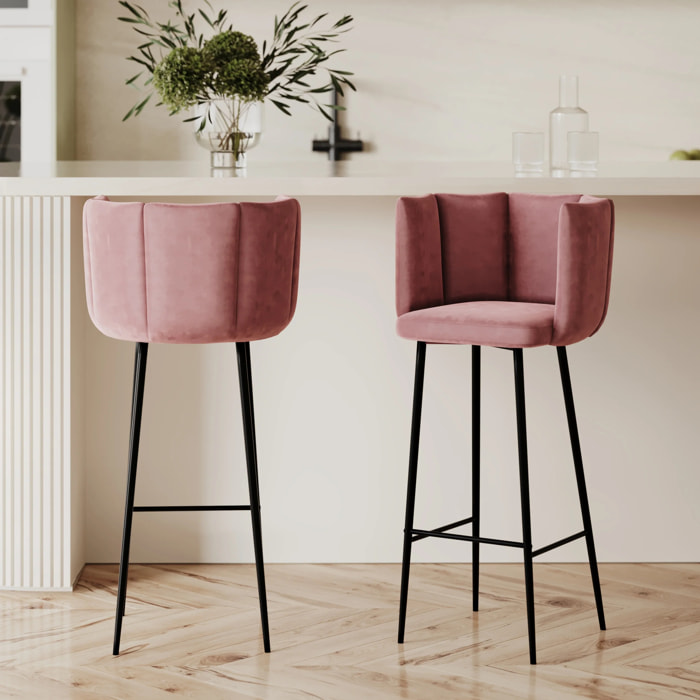 Lot de 2 chaises de bar en velours rose 75 cm - Rosy