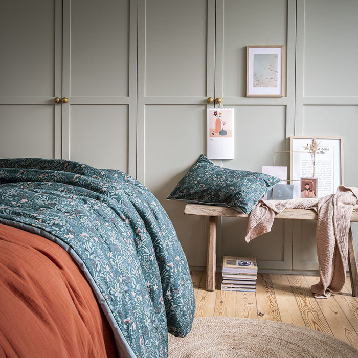 Édredon imprimé en percale de coton, ODE NOCTURNE, Vert