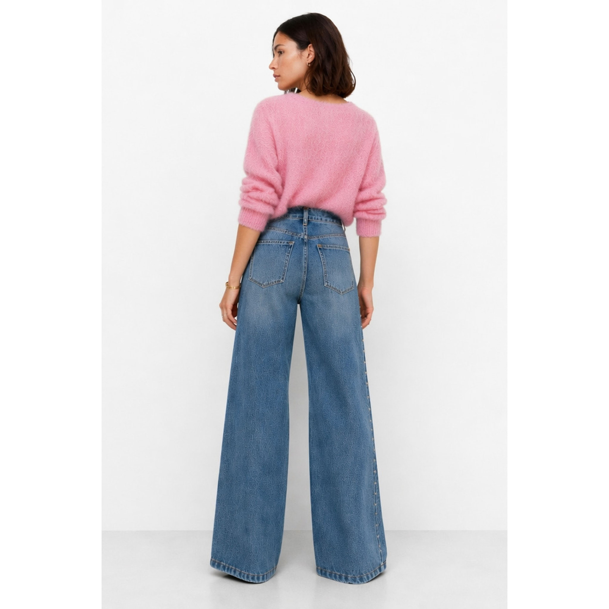 Kocca - Jeans a vita alta e gamba larga con borchie Donna