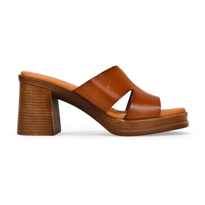 Sandalias de tacón cuero en piel