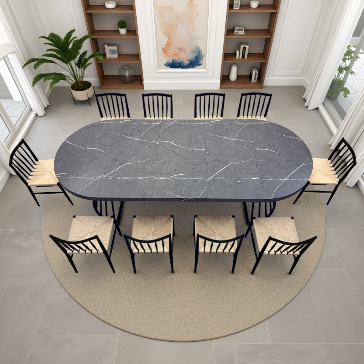 Table à manger ronde extensible Tomasucci FEAR, en MDF effet marbre gris, 110 × 110 × 76,5 cm