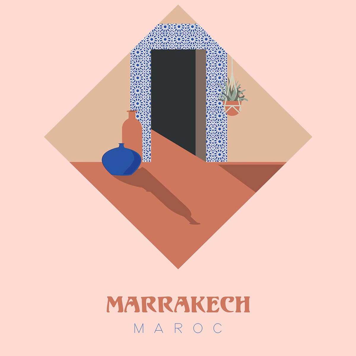 Affiche illustration graphique marrakech maroc Affiche + cadre en bois - Chêne