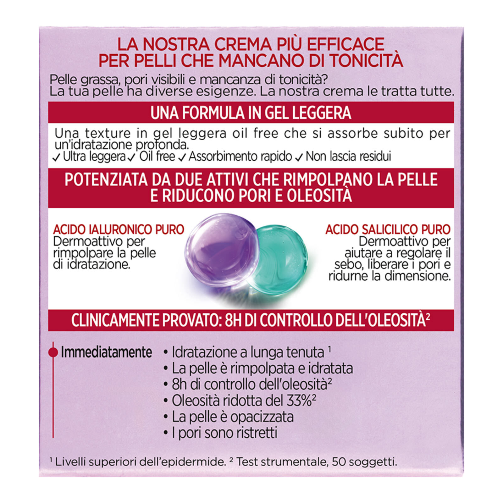 Crema Gel Opacizzante Revitalift Filler 8H Oil Control con Acido Ialuronico Riduce i Pori 50ml
