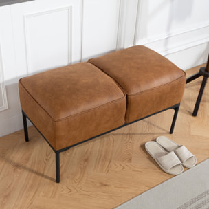 Taburete Pie de Cama, Banco Pie de Cama Moderno con Asiento Acolchado Grueso y Patas de Acero, Cuero Sintético, Banqueta de Dormitorio, Carga 120kg, para Entrada, Pasillo, 80x40x46 cm, Marrón