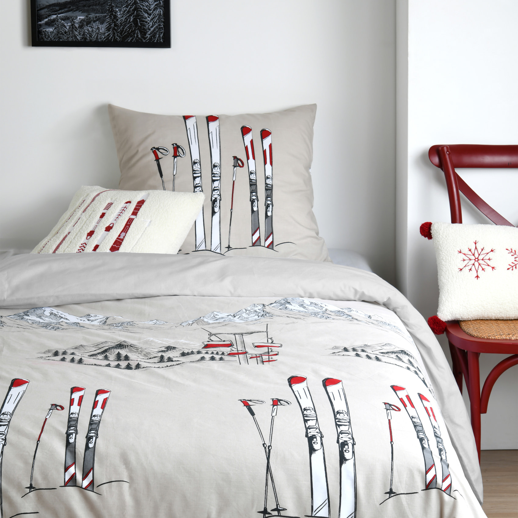 Parure de lit ski montagne - Naturel