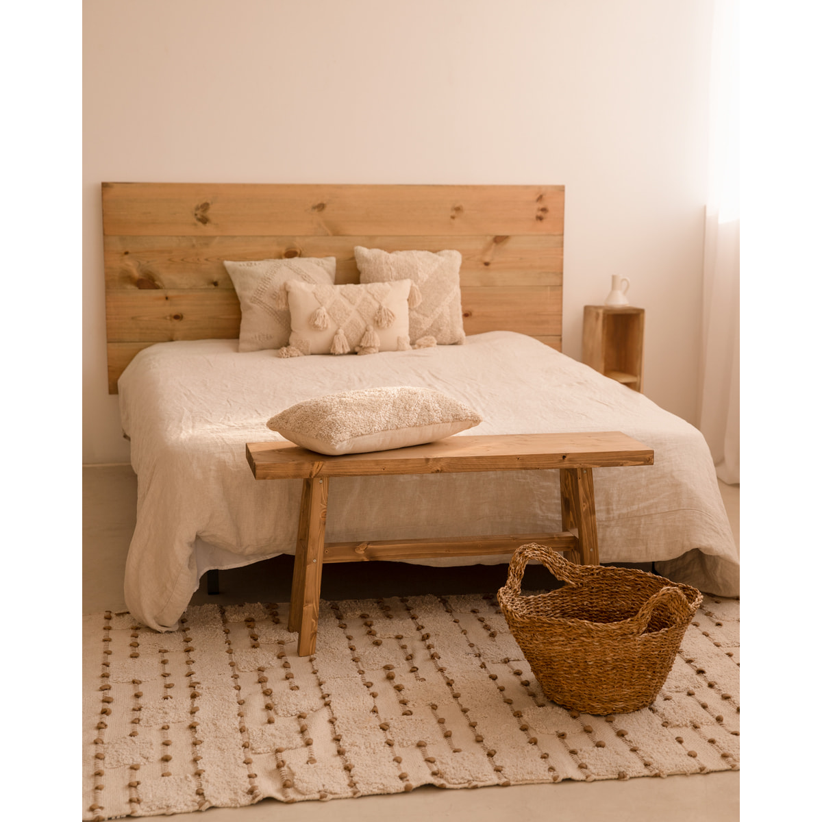 Tabouret en bois massif chêne foncé de 100x50cm Hauteur: 50 Longueur: 100 Largeur: 26