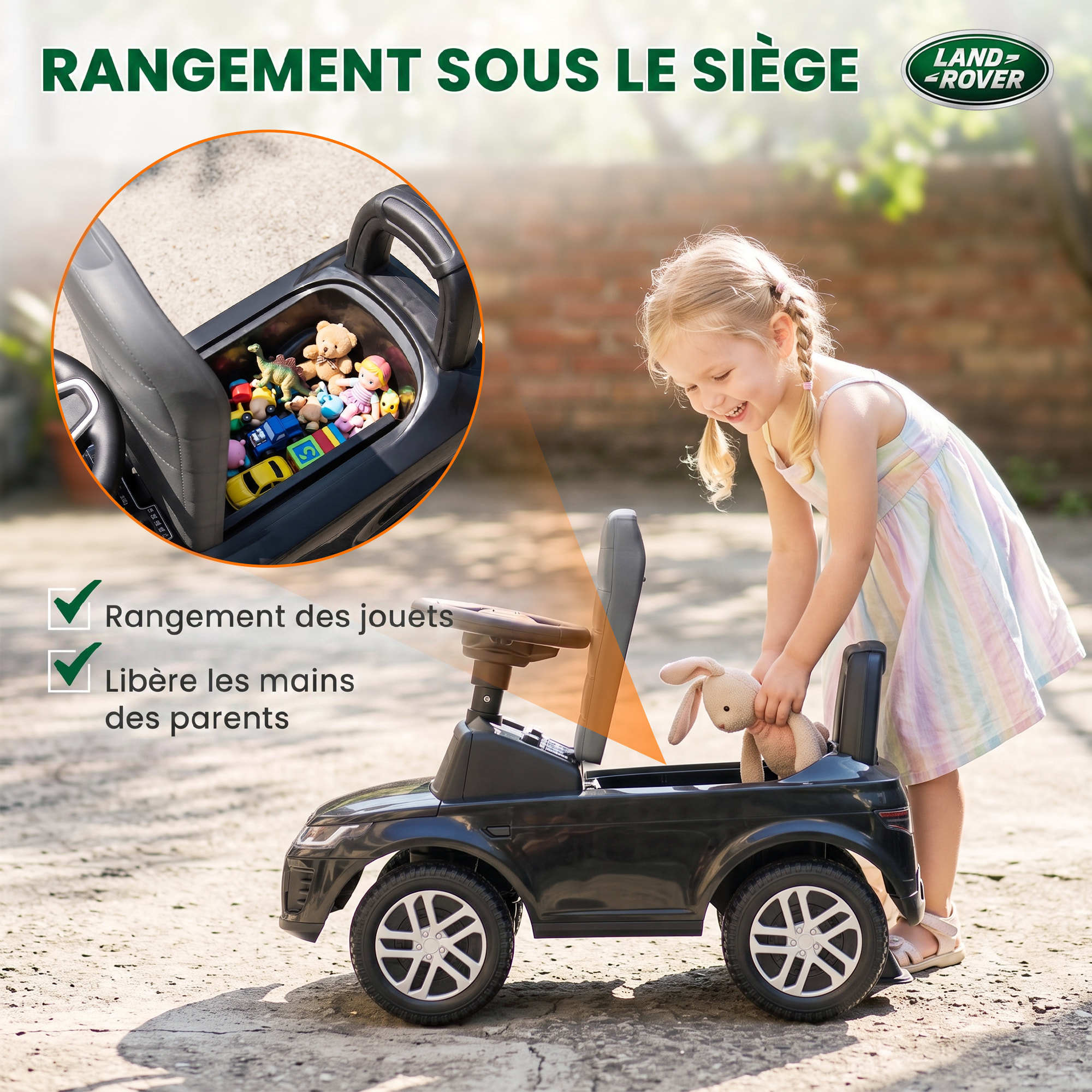 Porteur enfant voiture licence Land Rover Discovery Sport effets sonores noir