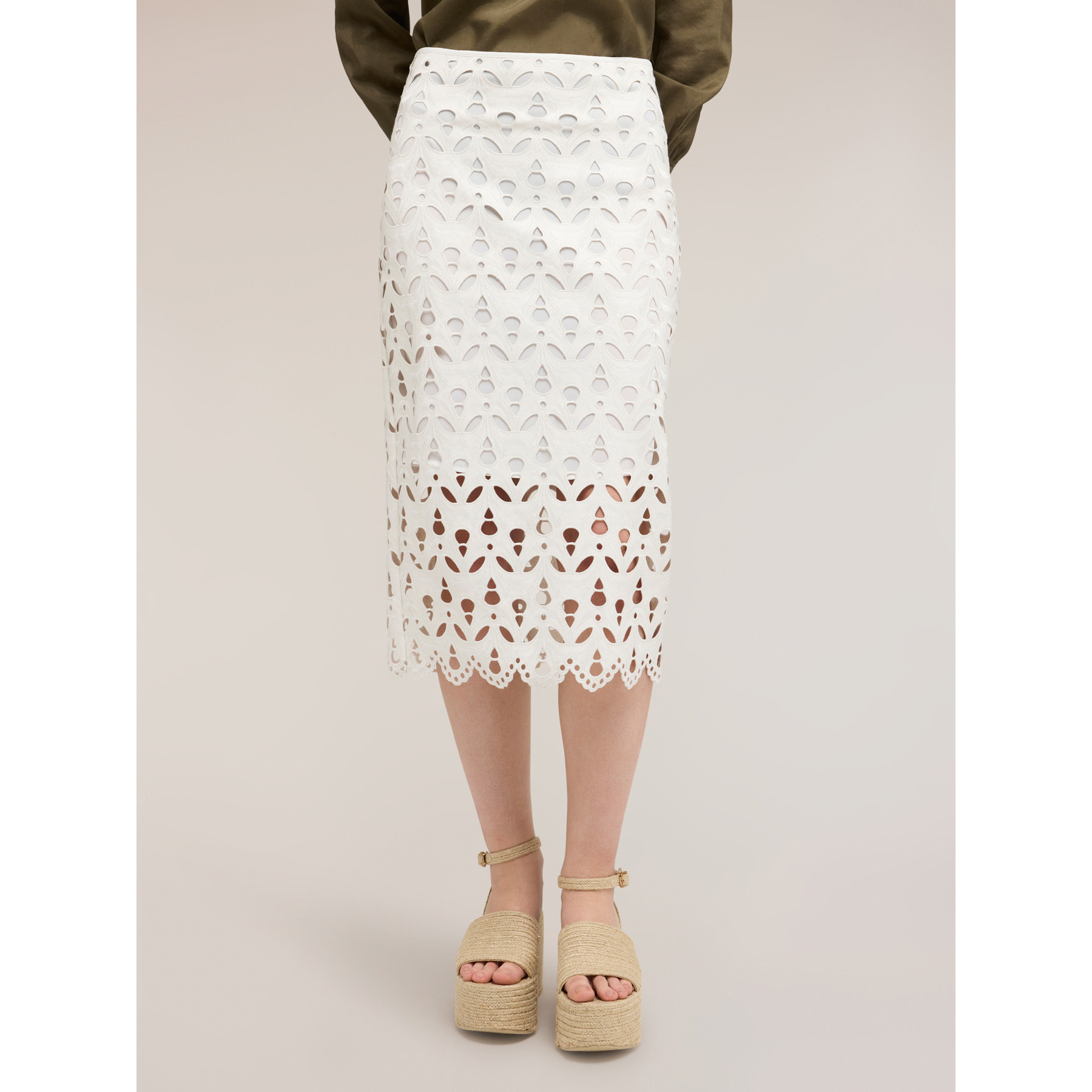 Motivi - Falda tubo en tejido coated efecto sangallo - Blanco