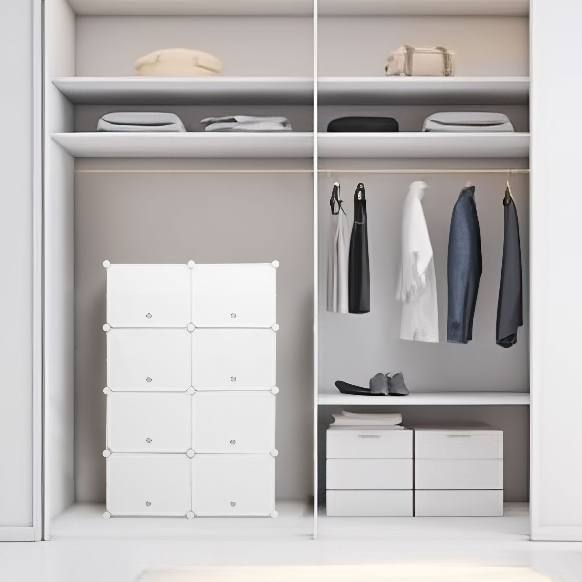 Scarpiera modulare portatile - 28 paia - bianco - 84x128x32 cm