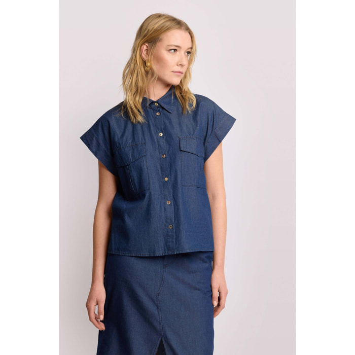 Kocca - Camicia in cotone con tasche Donna, Tinta unita, Colletto di camicia