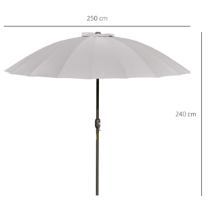 Sombrilla de Jardín Ø250x240 cm con Manivela Parasol Exterior con Mecanismo de Inclinación y Poste Desmontable de Metal para Terraza Piscina Patio Gris Claro