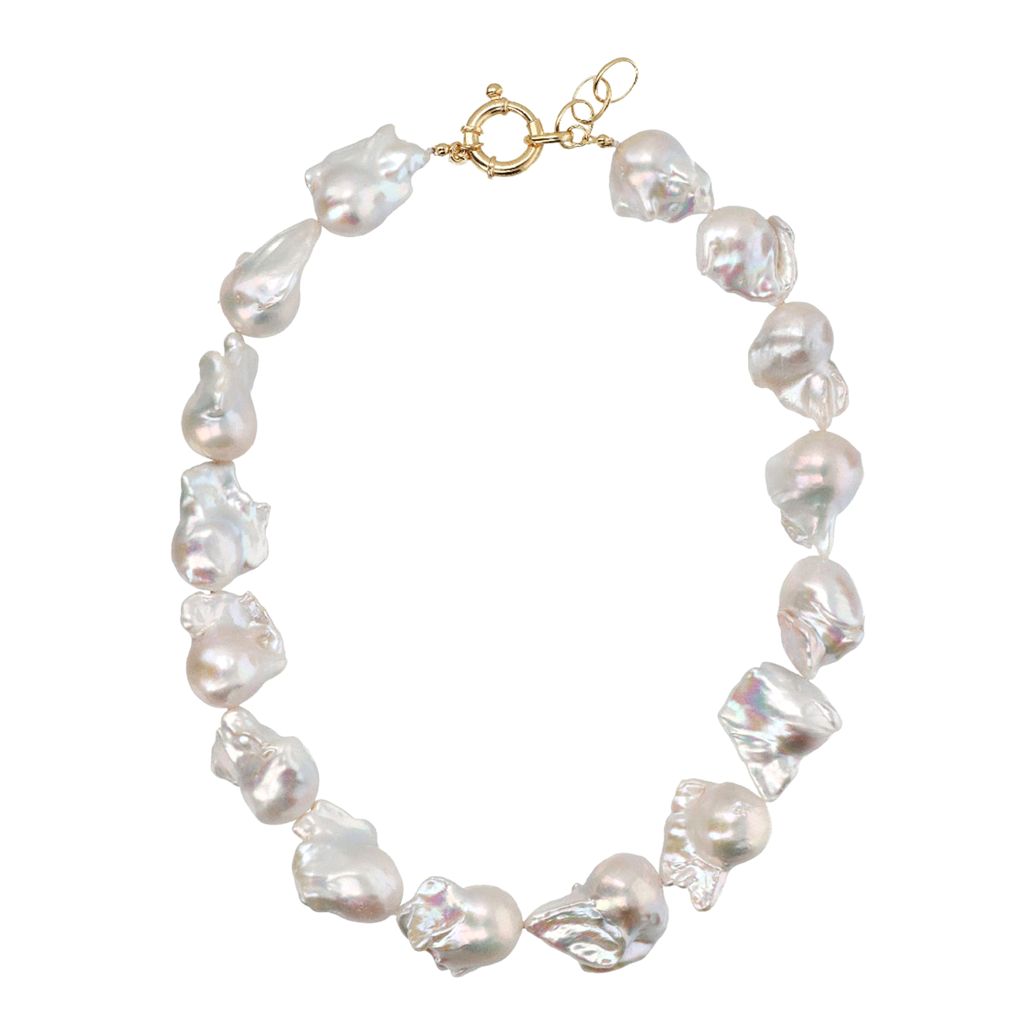 PERLAVIVA - Collana Girocollo in Argento 925 placcato Oro Giallo 18Kt con Perle Scaramazze Bianche d'Acqua Dolce Ø 13/14 mm