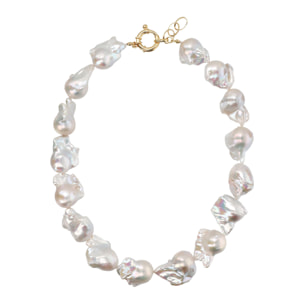 PERLAVIVA - Collana Girocollo in Argento 925 placcato Oro Giallo 18Kt con Perle Scaramazze Bianche d'Acqua Dolce Ø 13/14 mm