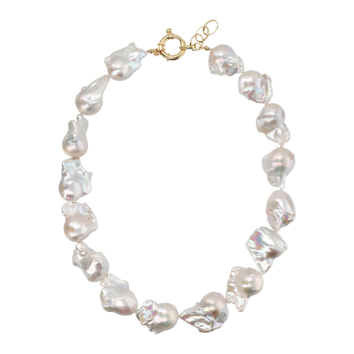 PERLAVIVA - Collana Girocollo in Argento 925 placcato Oro Giallo 18Kt con Perle Scaramazze Bianche d'Acqua Dolce Ø 13/14 mm