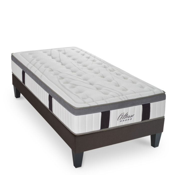 Ensemble ALTESSE | 1 Place | Matelas Mémoire de Forme | avec Sommier Kit Tissu Gris Anthracite