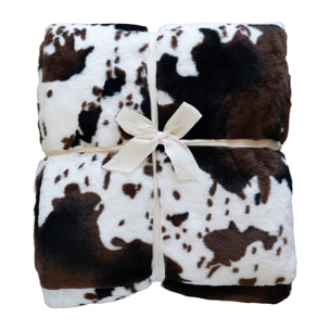 Plaid doux à motif peau de vache avec dos en velours - Marron Foncé
