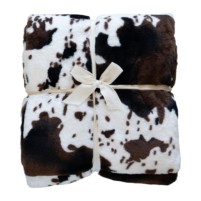 Plaid doux à motif peau de vache avec dos en velours - Marron Foncé