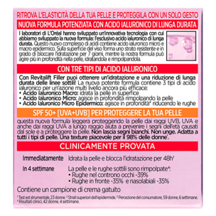 Crema Viso Anti-Rughe SPF 50 Revitalift Filler Trattamento Rivolumizzante Giorno con Acido Ialuronico - Barattolo da 50ml