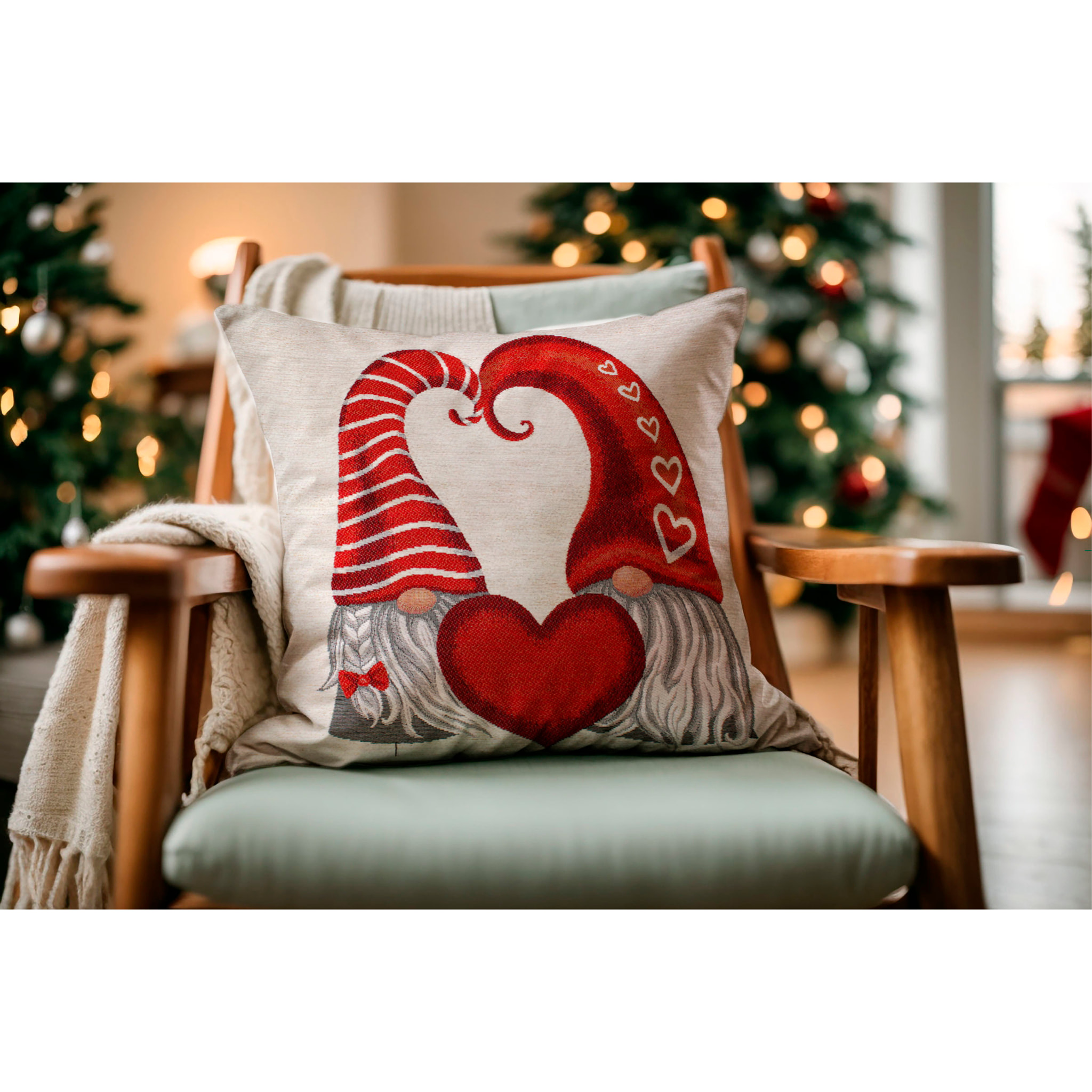 COPPIA CUSCINI NATALIZI JACQUARD SFODERABILI 50X50 CM GNOMI LOVELY