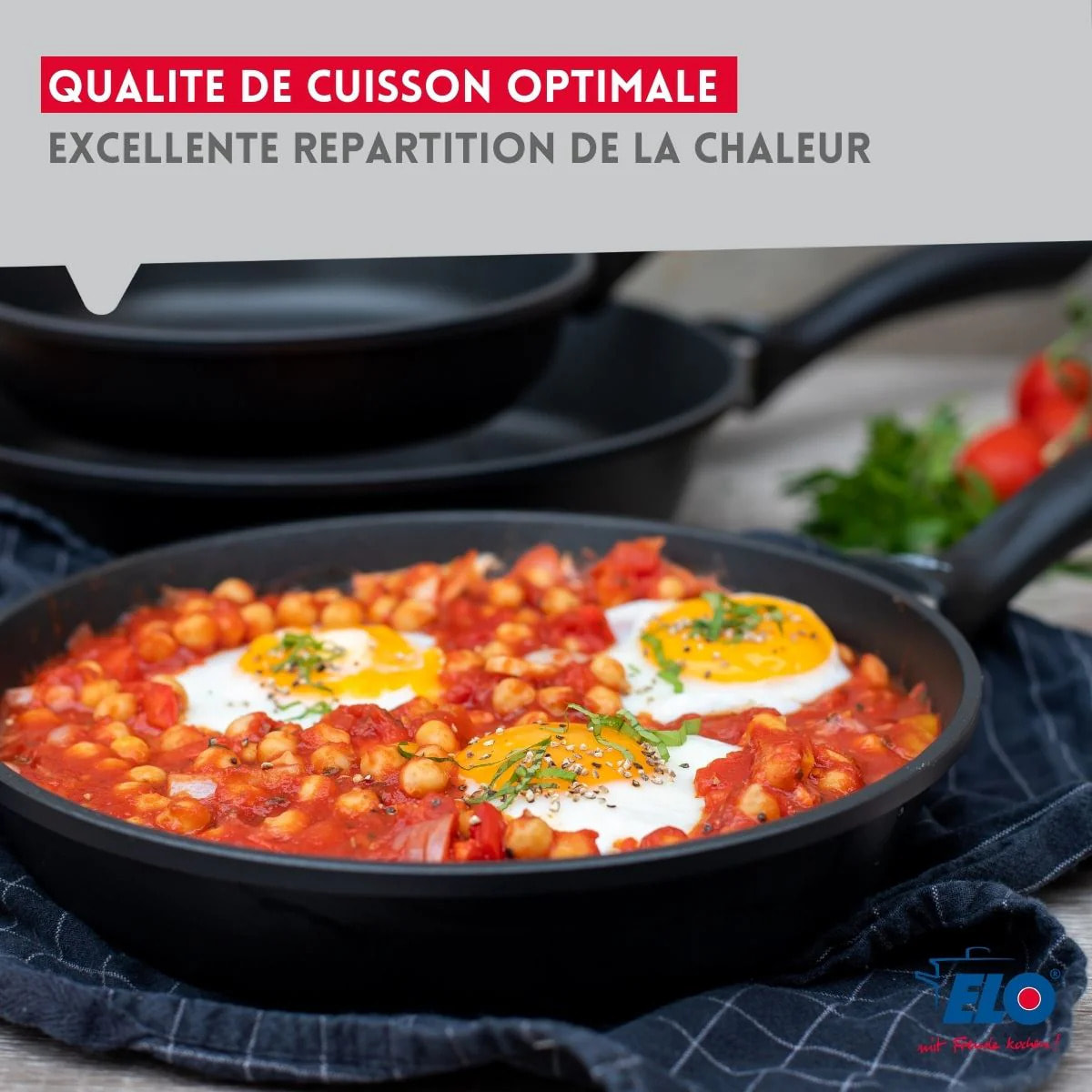 Poêle à frire 28 cm et couvercle en verre sans PFAS Elo Alucast