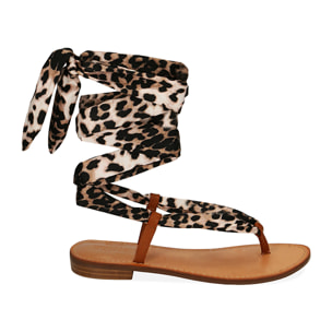Sandali lace-up leopard in raso
