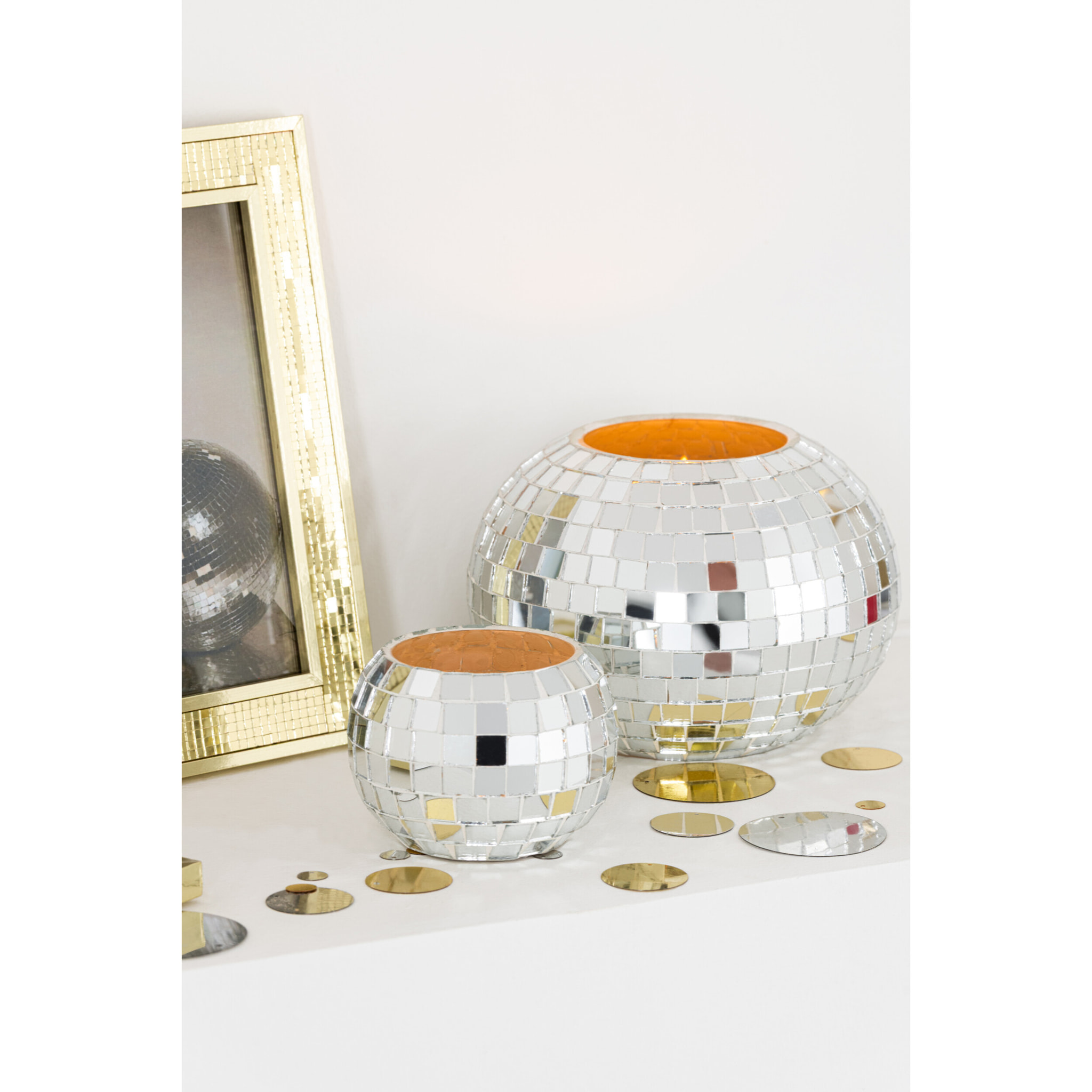 J-Line bougeoir Boule Mosaïque - verre - argent