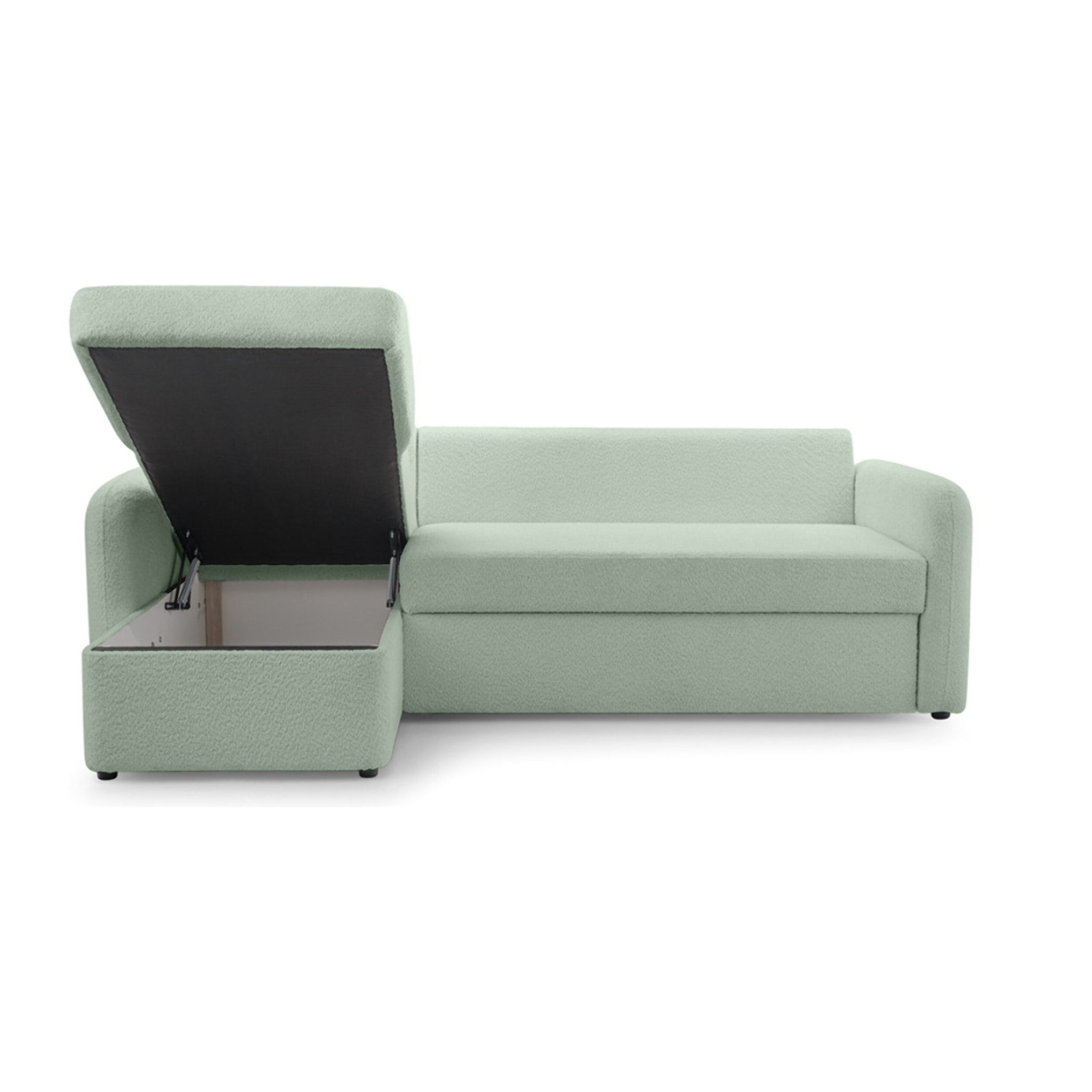 Pocatello - canapé d'angle réversible 4 places - convertible avec coffre - en tissu bouclette - Vert sauge
