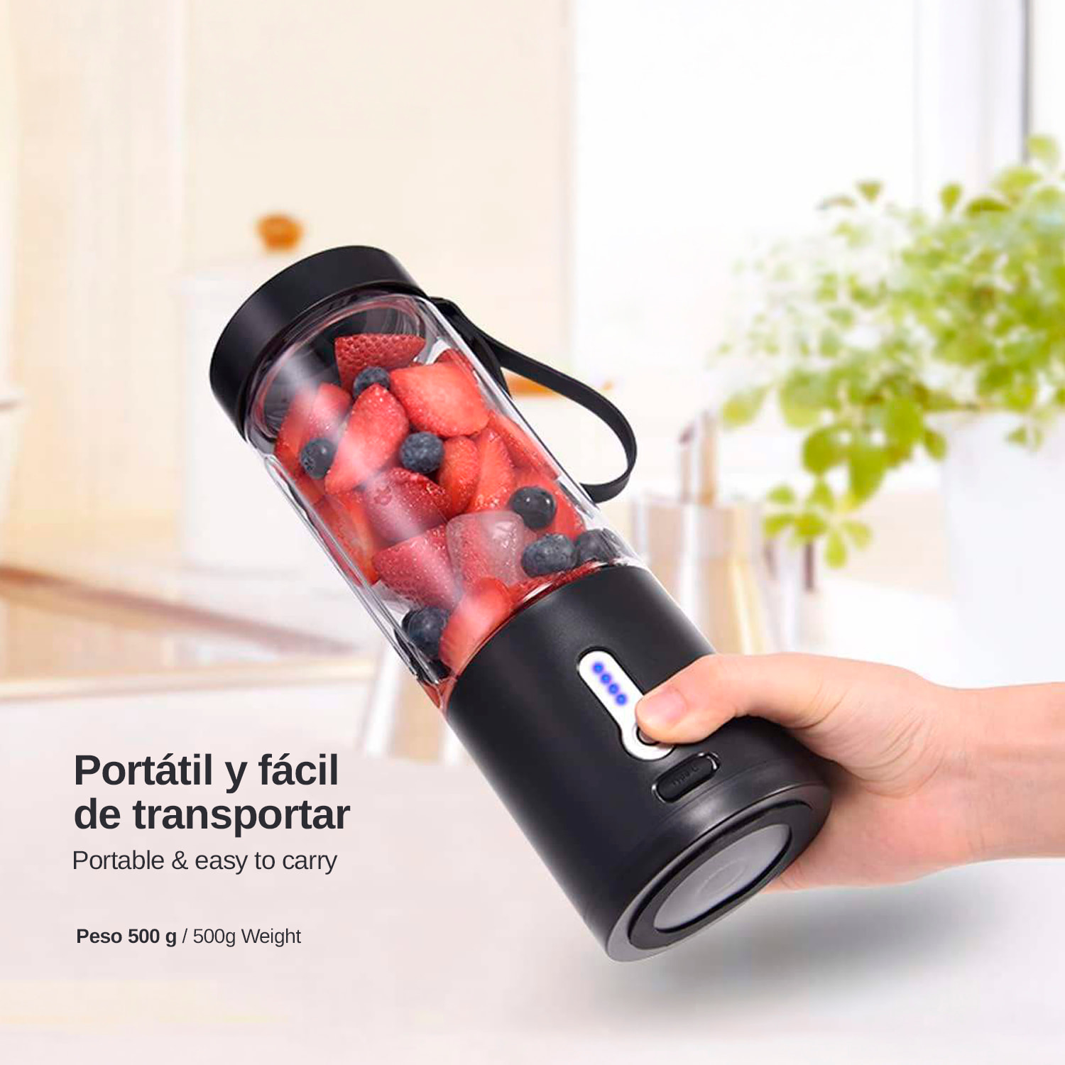 Batidora portátil HD-05 de 420 ml con potente motor de 240W, con batería recargable de 4000mAh.