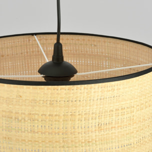 Lampada a sospensione ASTON in rattan naturale e acciaio nero