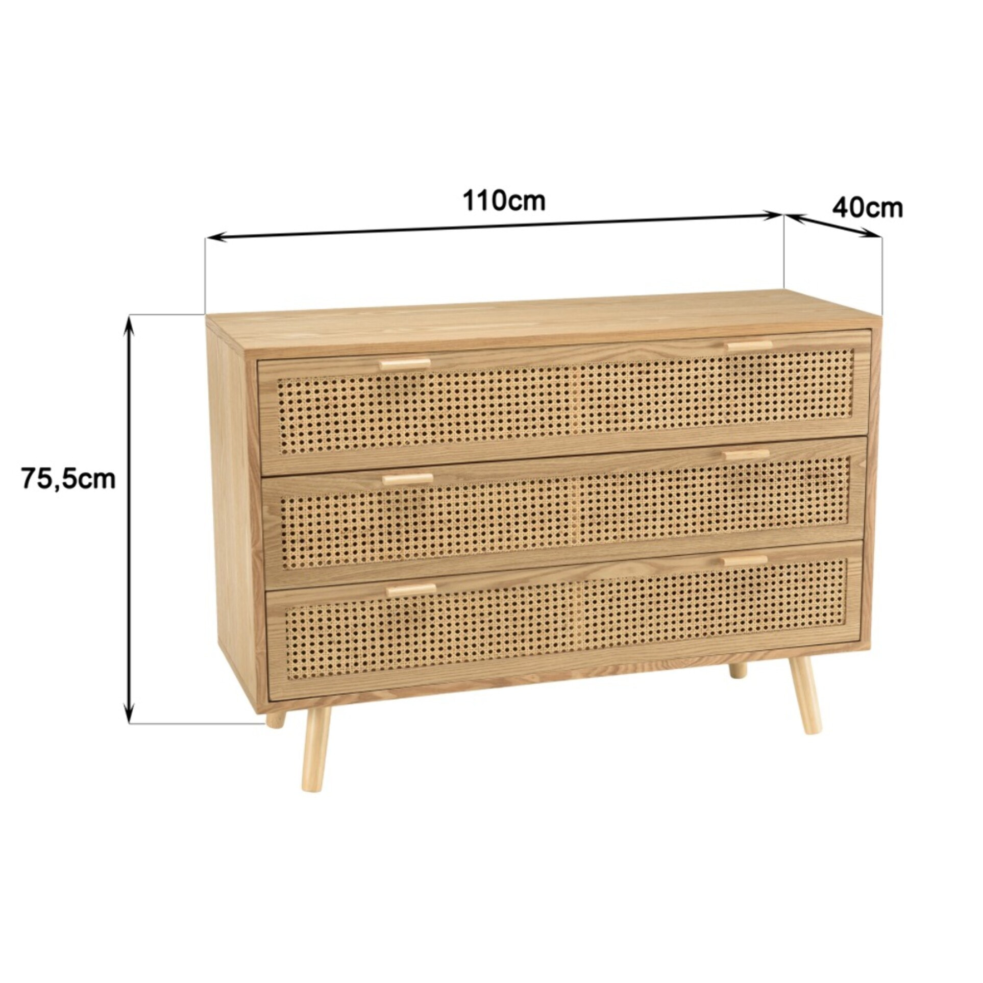 RODRIGO - Commode couleur naturel 3 tiroirs cannage
