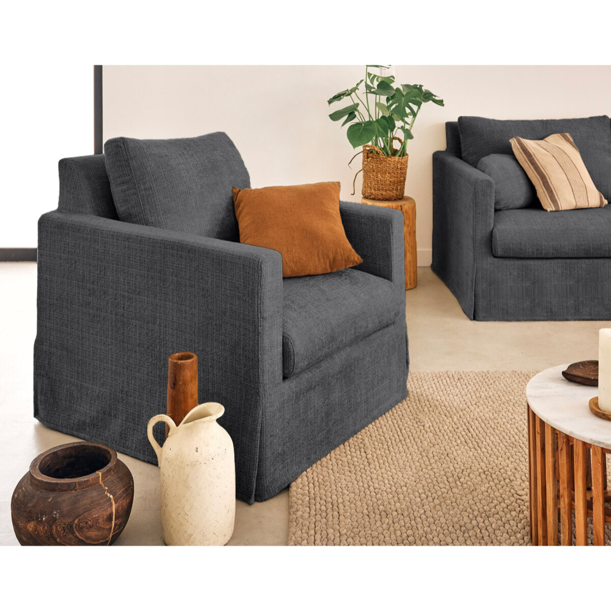 Serena - housse en velours texturé pour fauteuil - Gris Anthracite