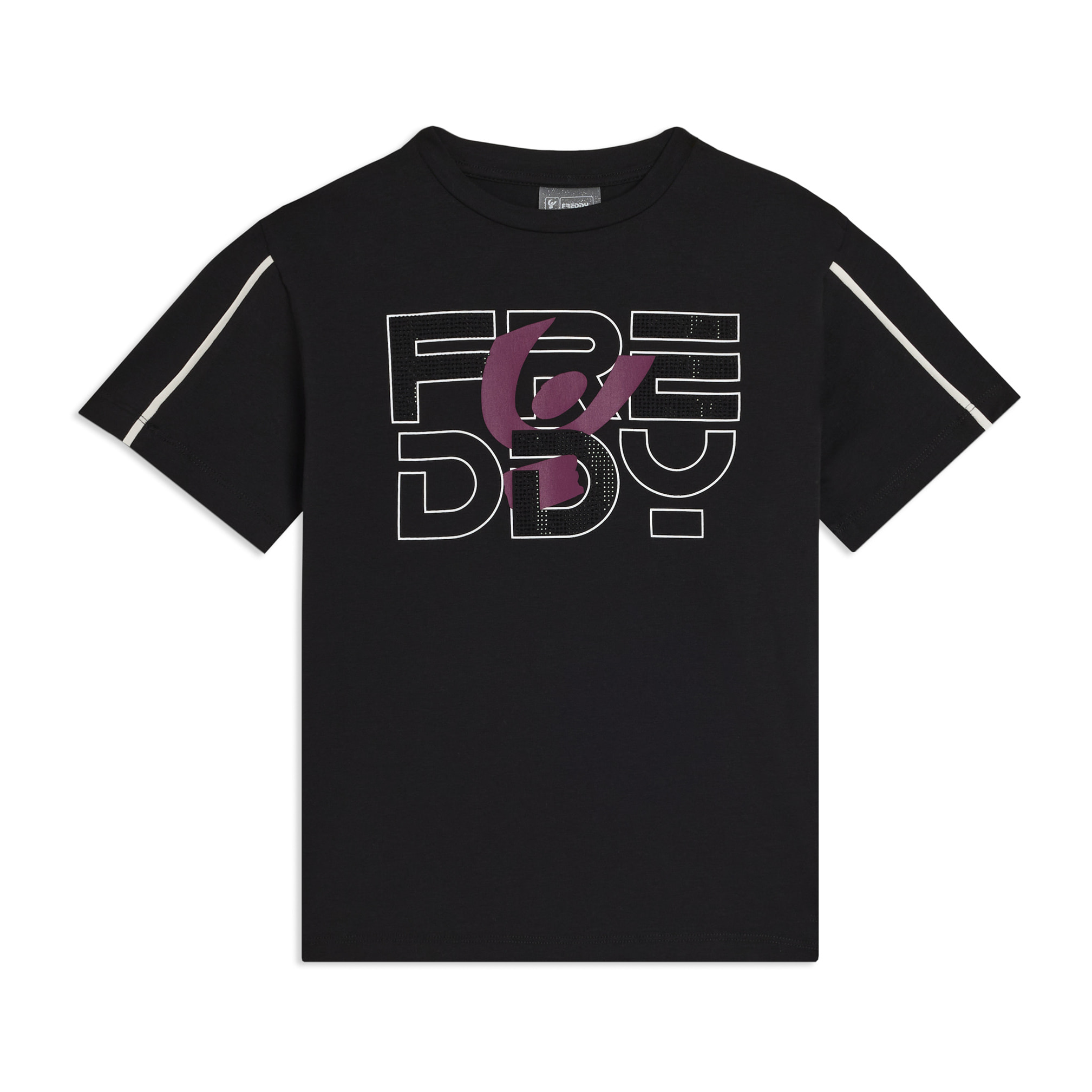 T-shirt Junior con logo in strass e cuciture a contrasto